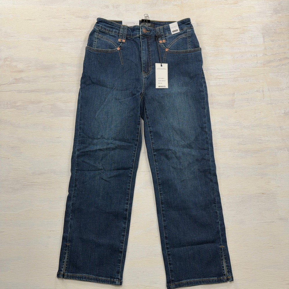 Judy Blue Jeans High Waist Straight Leg 9/29 Rivet Detail Dark Blue Womens NWT